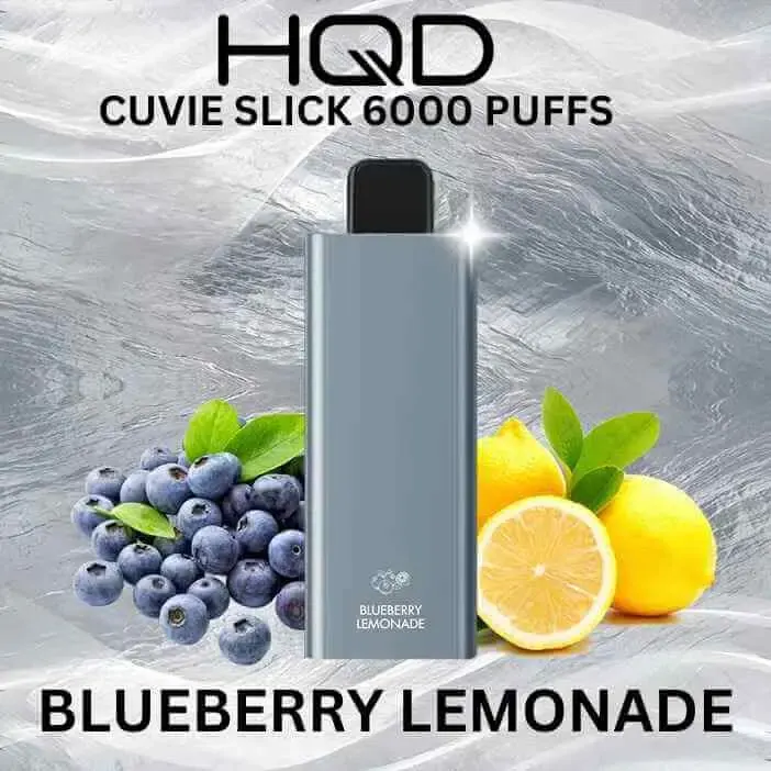 Blue HQD Cuvie Slick 6000 disposable vape in Blueberry Lemonade flavour